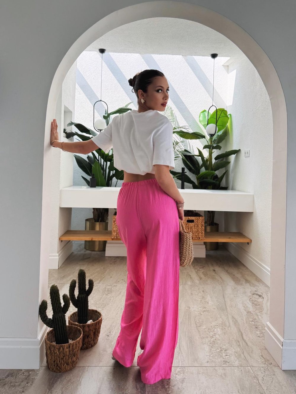 Satori Belden Bağcıklı Pembe Çilek Kumaş Pantolon 