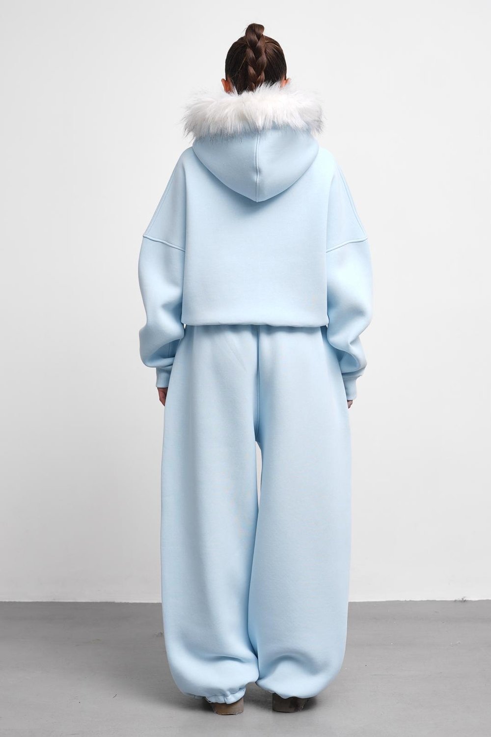 THEOW Kürk Detaylı Oversize Bebe Mavi Zip Hırka