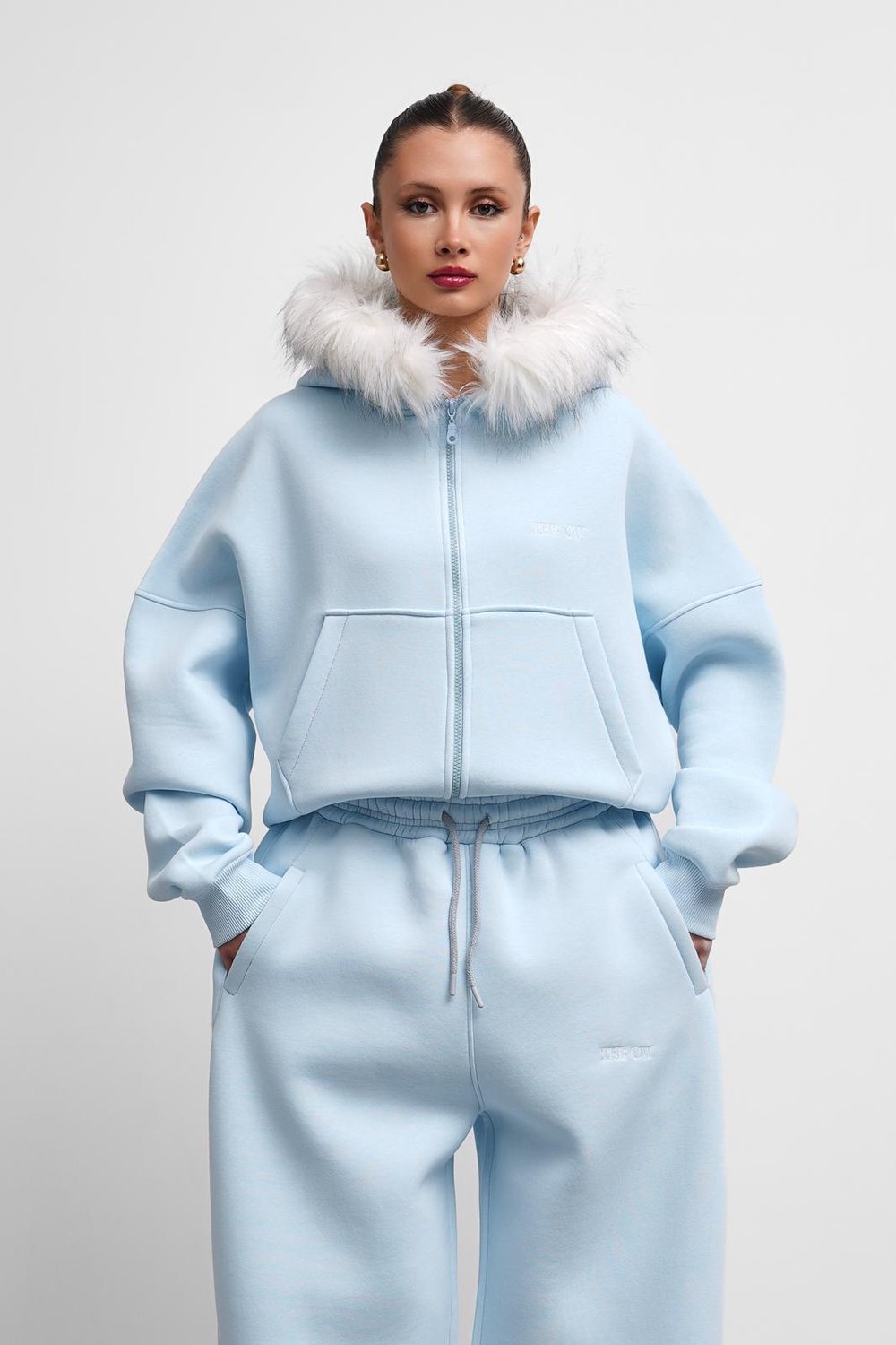 THEOW Kürk Detaylı Oversize Bebe Mavi Zip Hırka