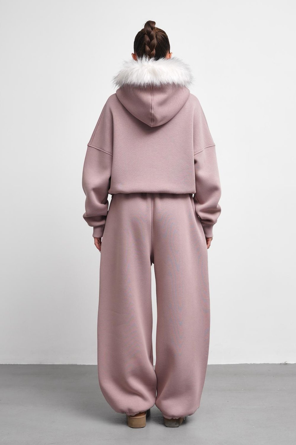 THEOW Kürk Detaylı Oversize Menekşe Zip Hırka