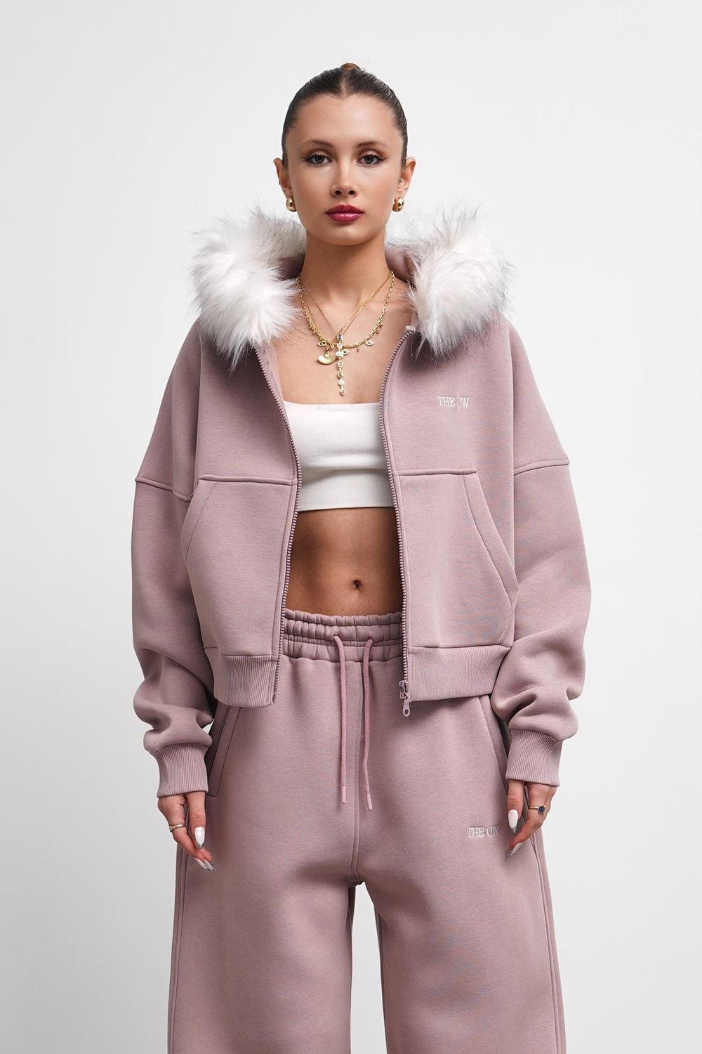 THEOW Kürk Detaylı Oversize Menekşe Zip Hırka