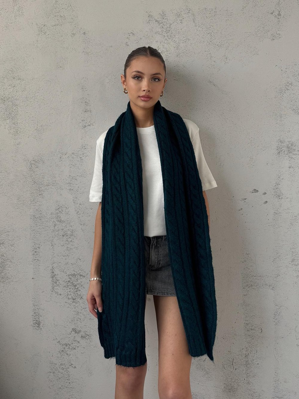 Vonn Saç Örgülü Triko Petrol  Atkı