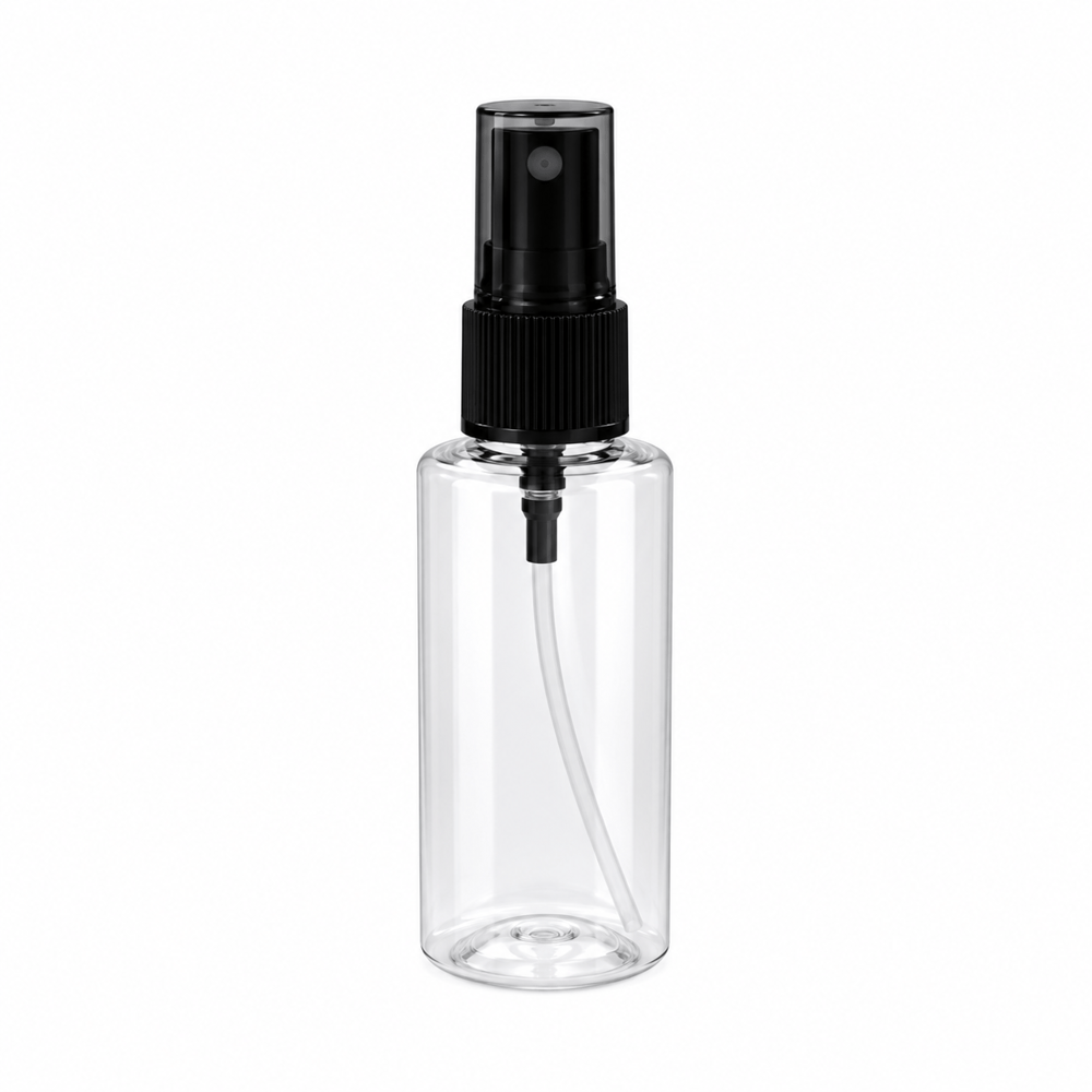 50 ml PET Sprey Şişe – Şeffaf Silindir Plastik Sprey Şişe (18/410)