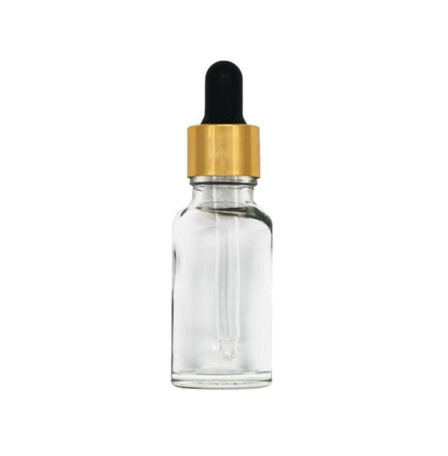 DAMLALIKLI METAL ALTIN KAPAKLI ŞEFFAF CAM ŞİŞE 10 ML