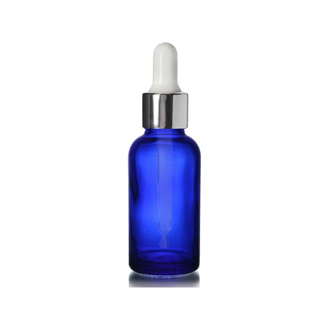 DAMLALIKLI METAL KAPAKLI MAVİ CAM ŞİŞE 30 ML