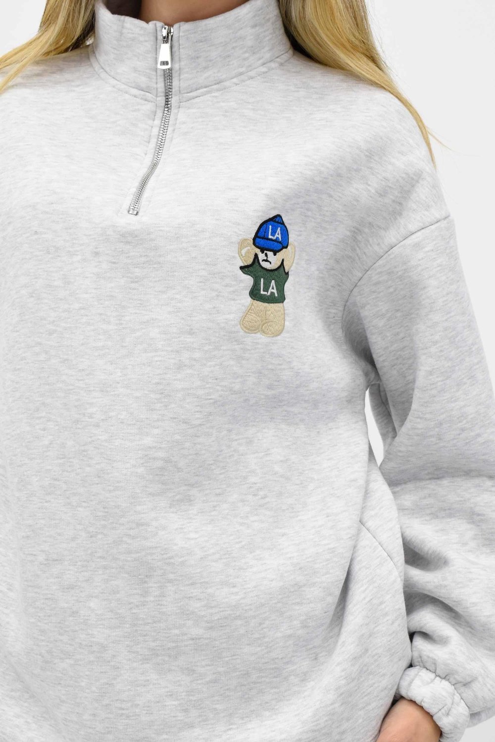 Ayıcık Nakışlı Fermuarlı Sweatshirt - Gri