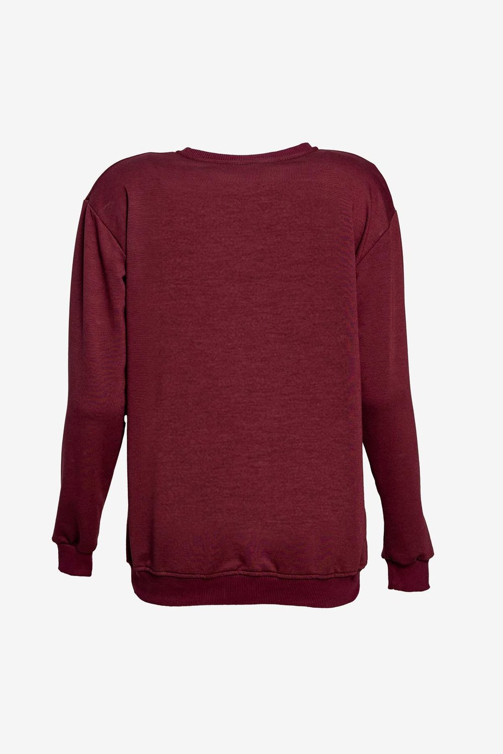 Bisiklet Yaka Basic Sweatshirt - Bordo