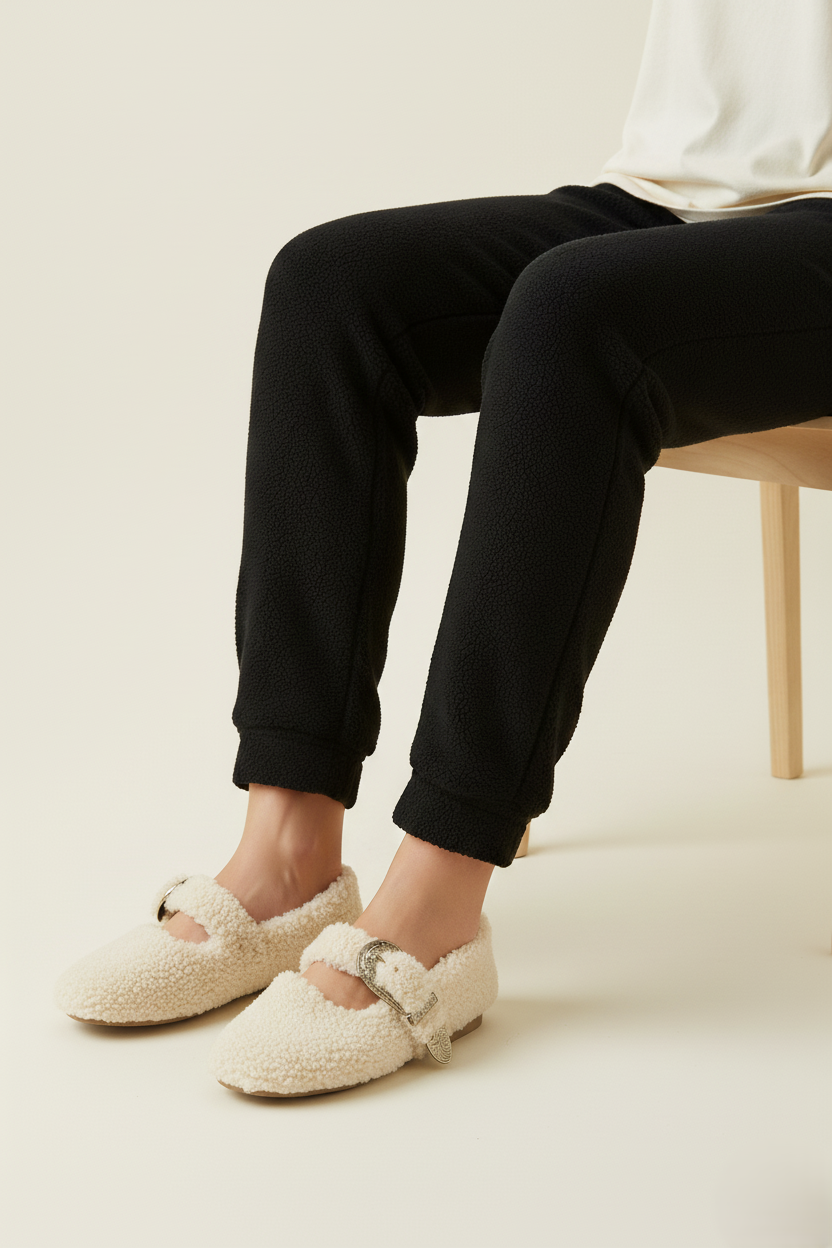 Kadın Gold Tokalı Peluş Ev Babeti - Krem