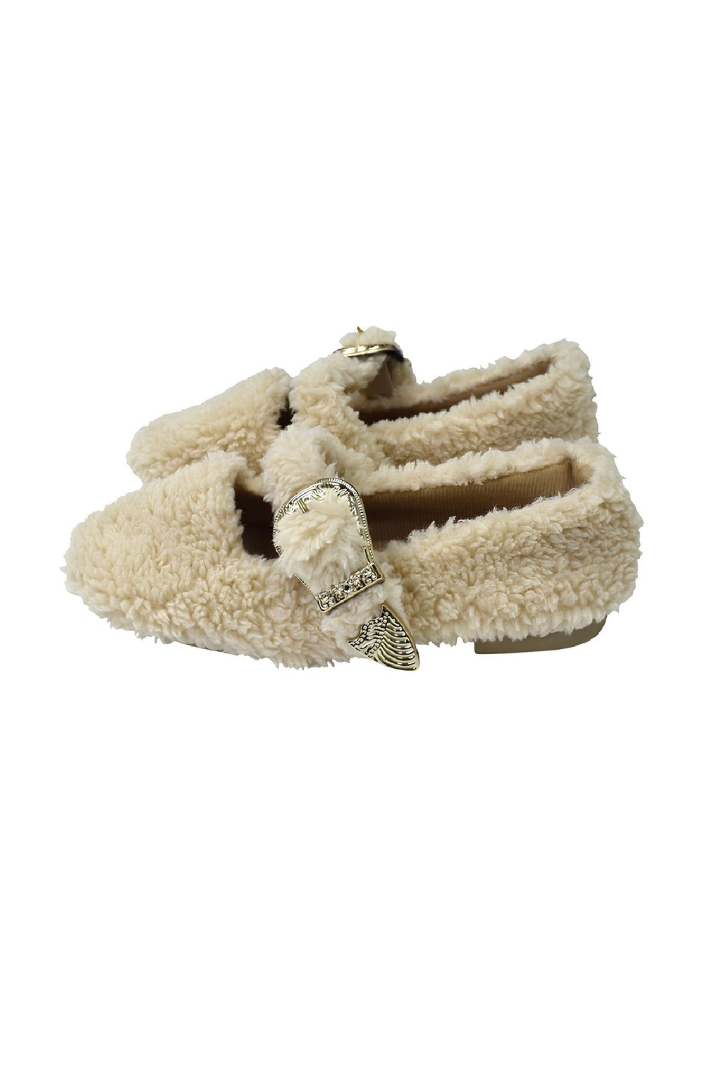 Kadın Gold Tokalı Peluş Ev Babeti - Krem