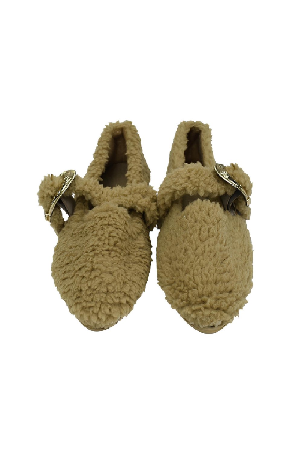 Kadın Gold Tokalı Peluş Ev Babeti - Vizon