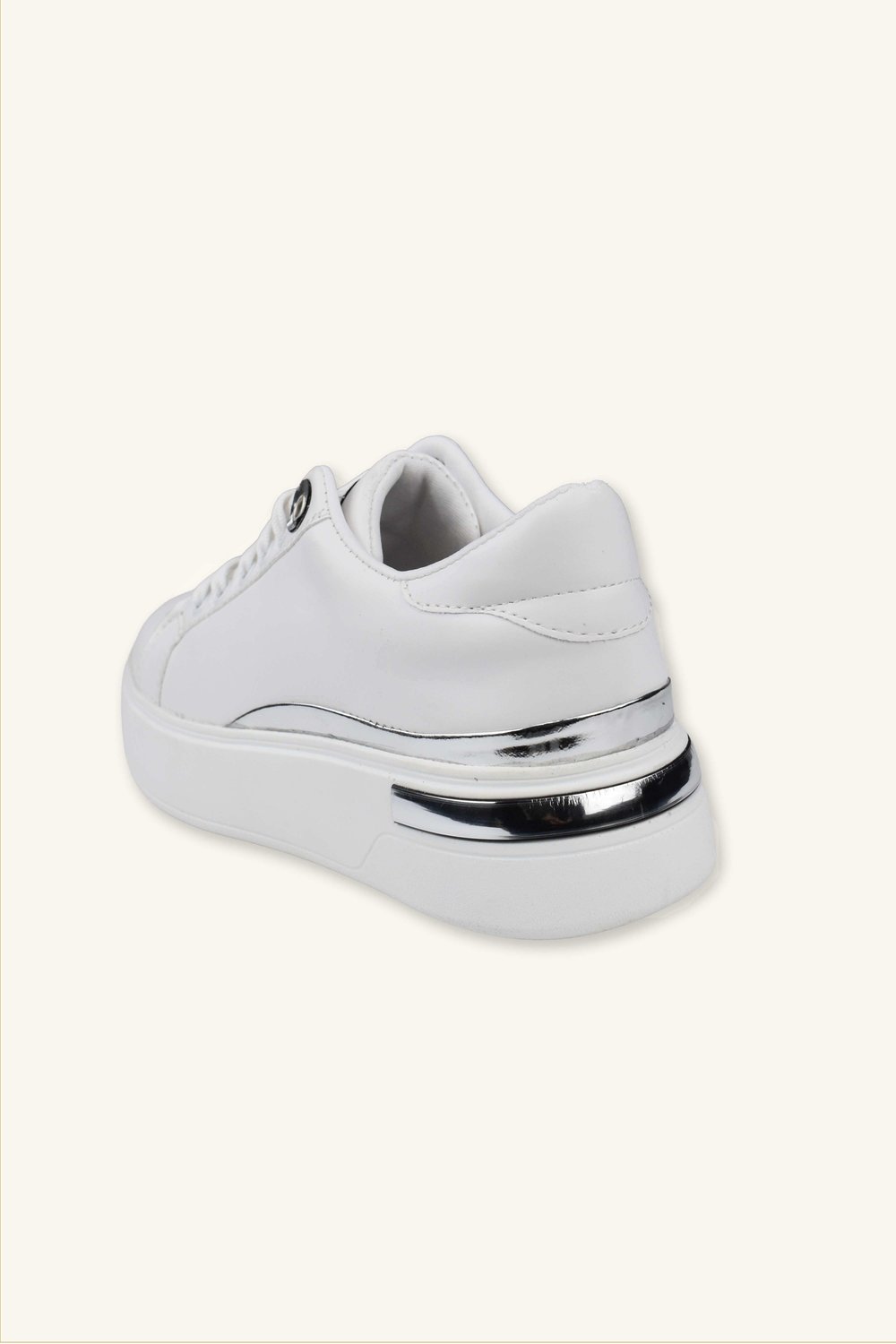 Kadın Gümüş Şerit Detaylı Deri Sneaker - Beyaz