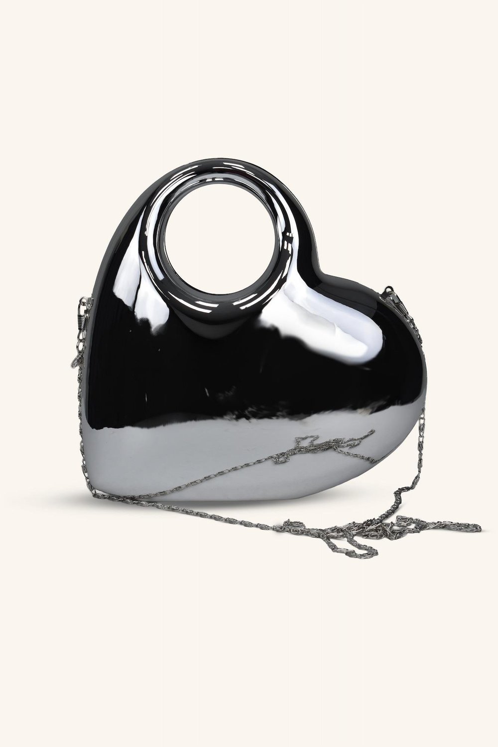 Kalp Model Parlak Abiye Çanta - Gümüş