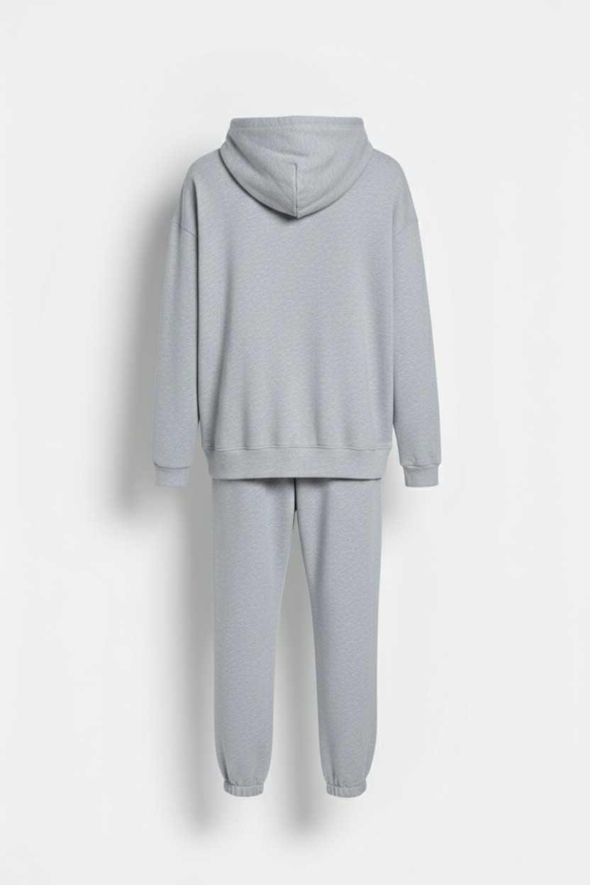 Kapüşonlu Cep Detaylı İki İplik Eşofman Takımı – Açık Gri