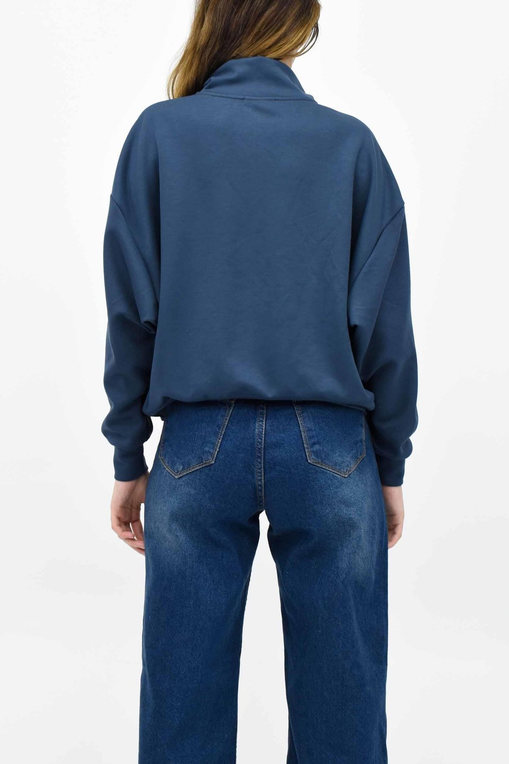 Modal Kumaş Fermuarlı Sweatshirt - İndigo