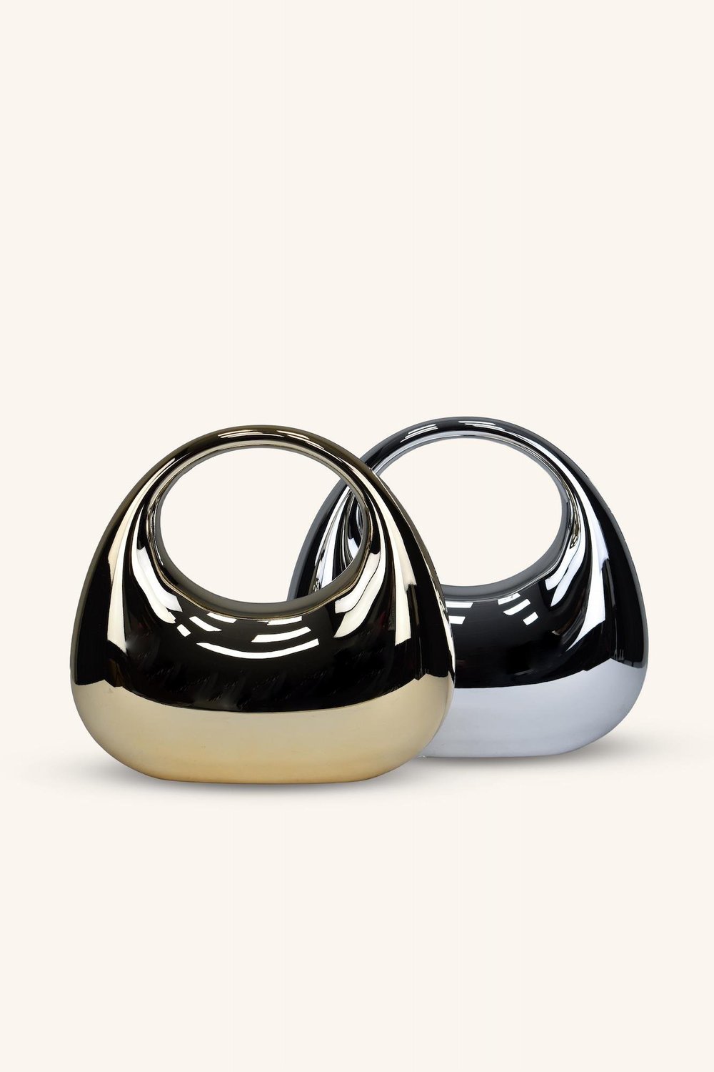 Oval Tutmalı Parlak Abiye Çanta - Gold