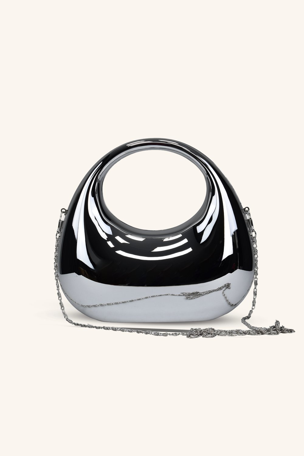 Oval Tutmalı Parlak Abiye Çanta - Gümüş