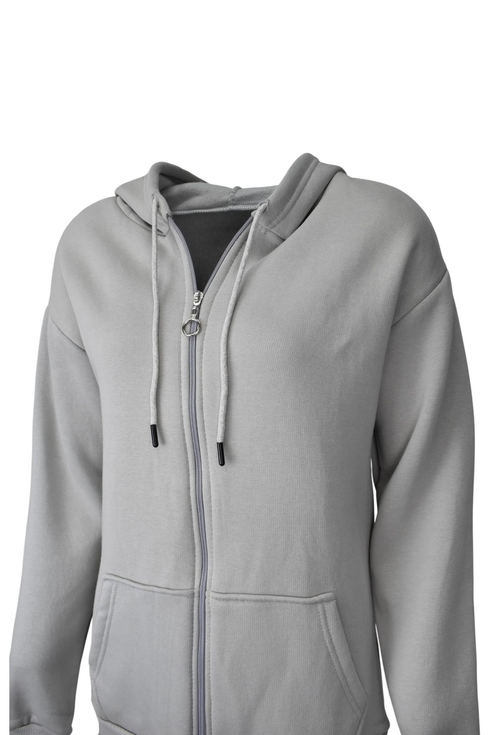 Oversize Üç İplik Kapüşonlu Fermuarlı Sweatshirt  - Gri