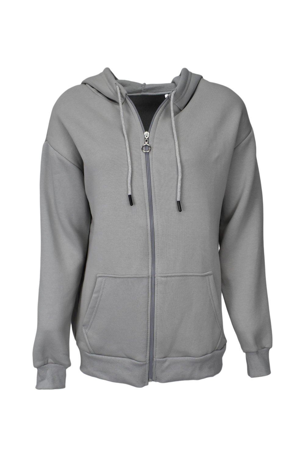 Oversize Üç İplik Kapüşonlu Fermuarlı Sweatshirt  - Gri
