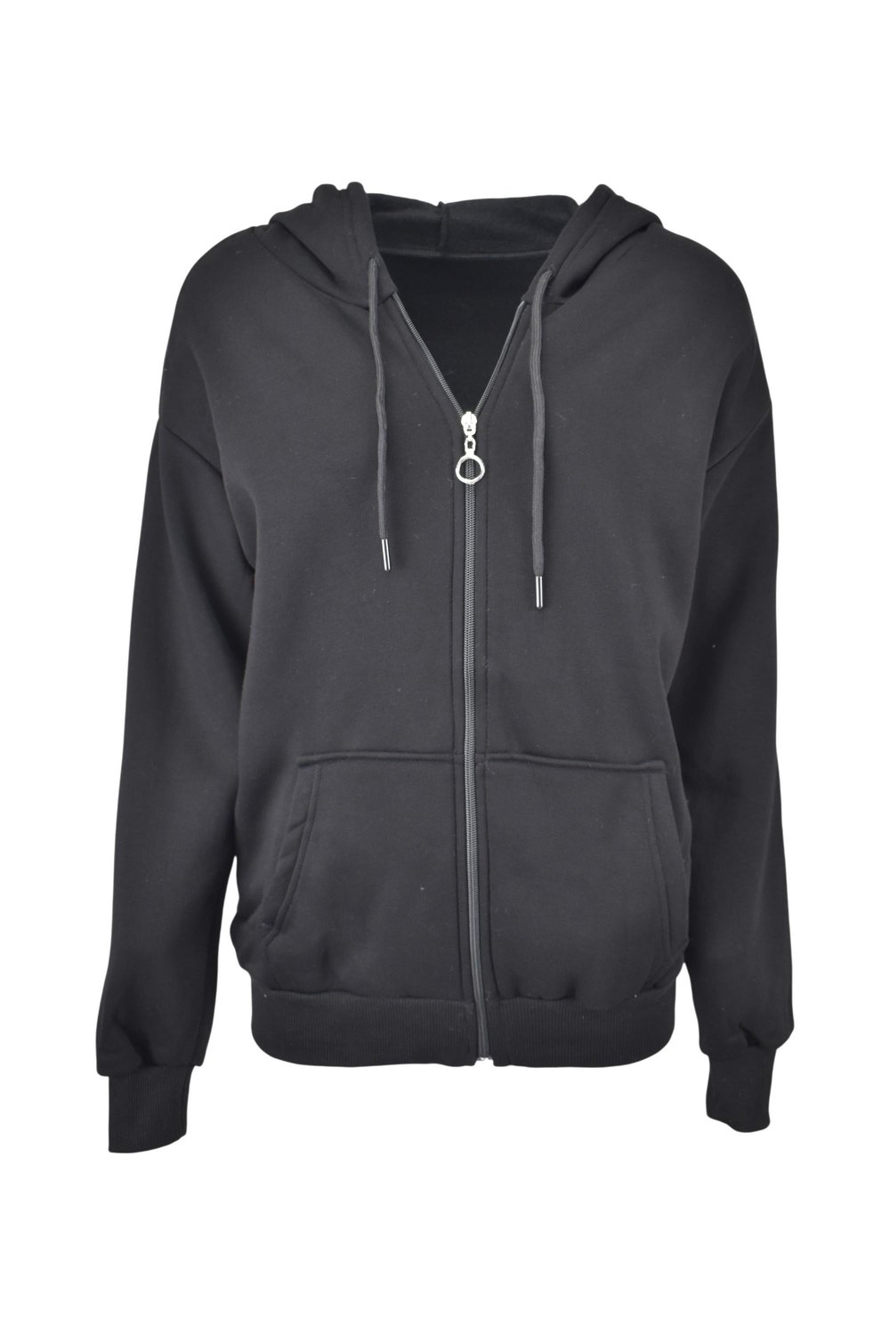 Oversize Üç İplik Kapüşonlu Fermuarlı Sweatshirt  - Siyah