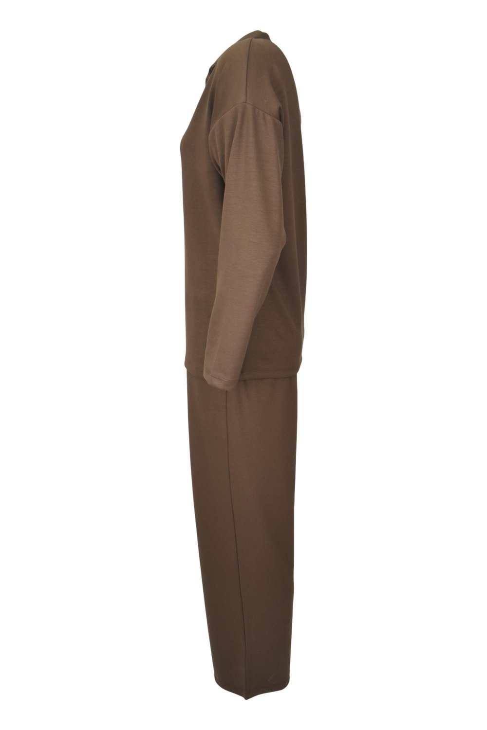 Rahat Kalıp Polo Yaka Modal Kumaş Uzun Kollu Eşofman Takımı  - Acı Kahve