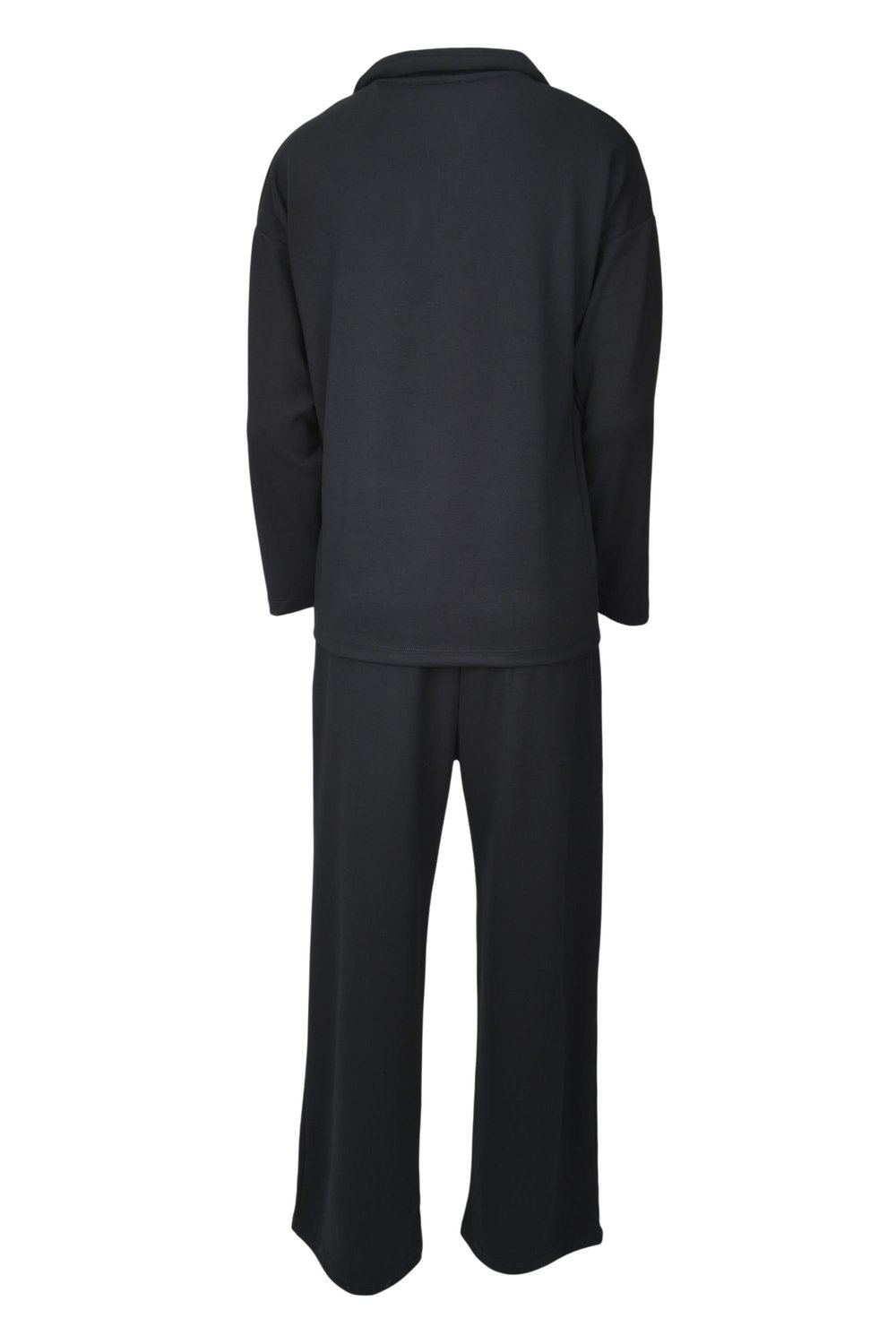Rahat Kalıp Polo Yaka Modal Kumaş Uzun Kollu Eşofman Takımı  - Siyah