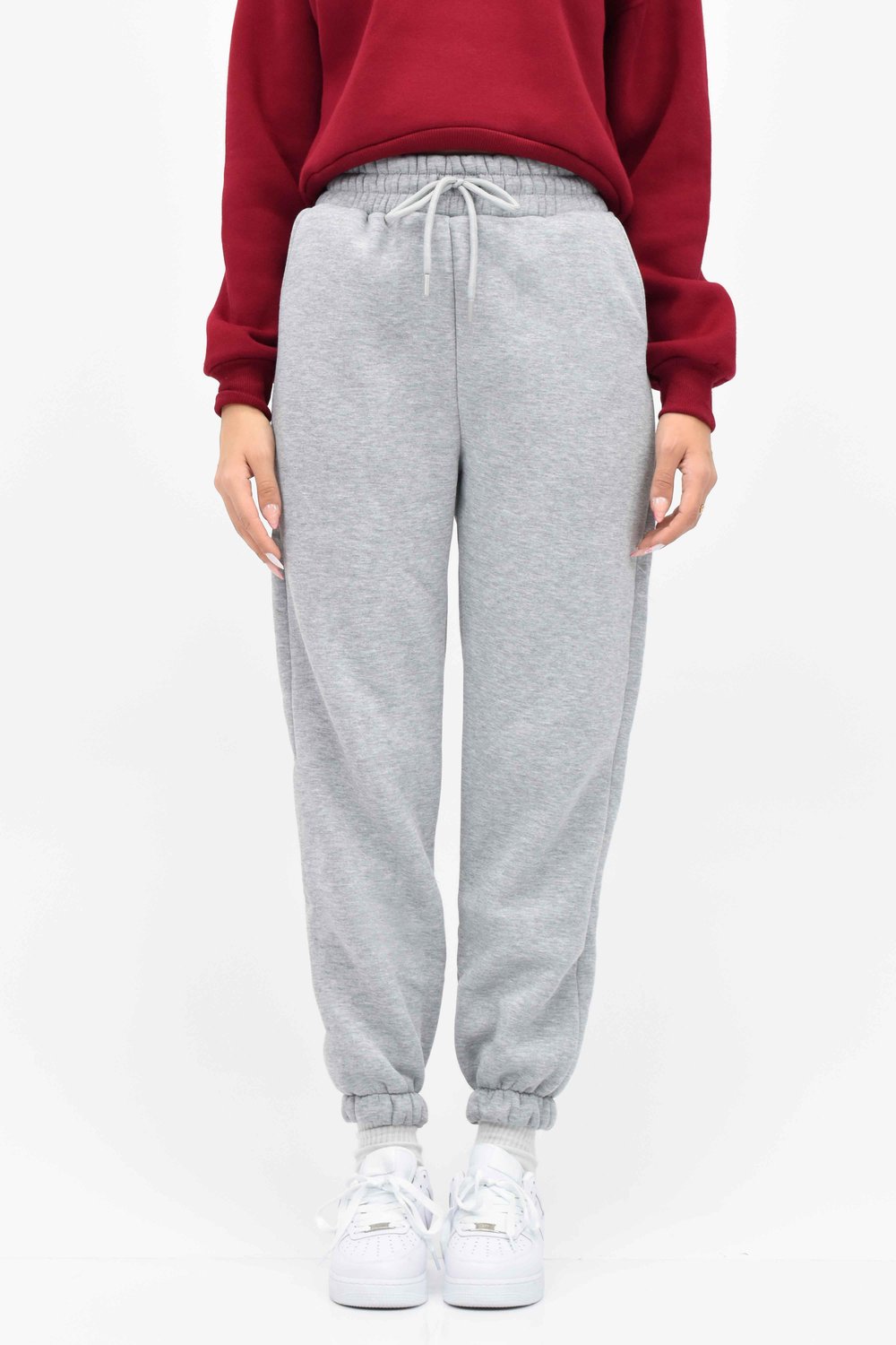 Üç Iplik Yüksek Bel Lastikli Jogger Eşofman Altı - Gri