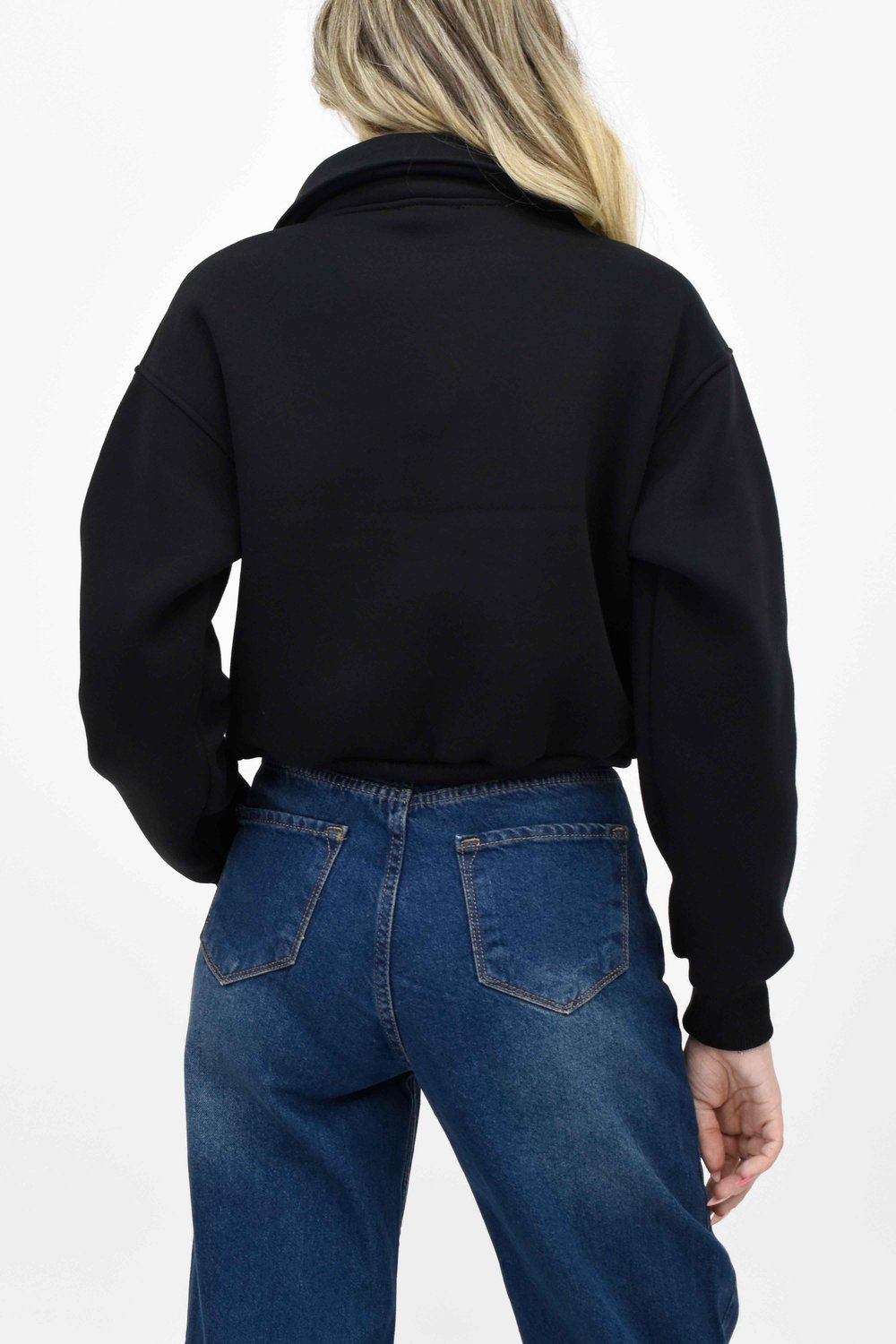  Yakalı Kısa Sweatshirt - Siyah