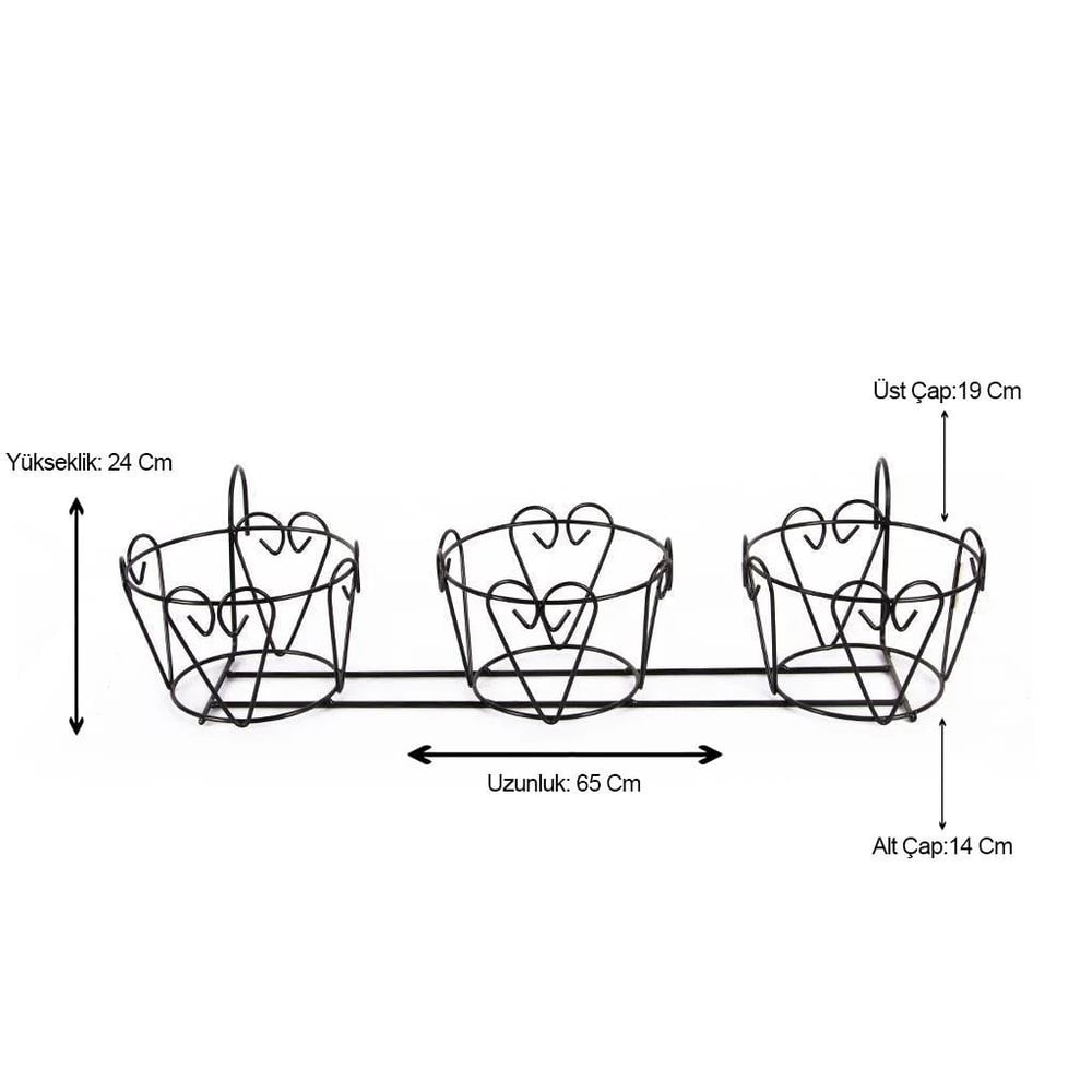 3lü Ferforje Balkon Saksı