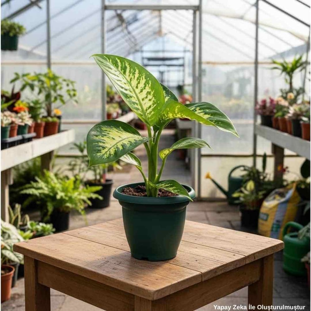Difenbahya (Dieffenbachia Tropic Snow) Bitkisi - Çap 17 Cm - Boy 40-60 Cm Yeşil