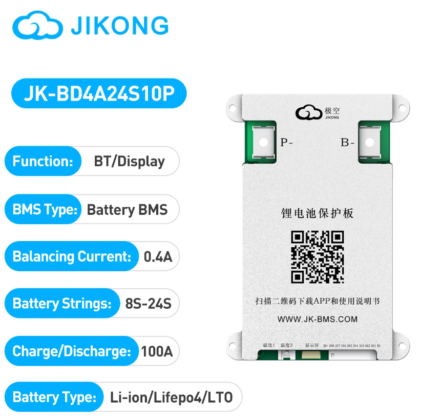 Jikong JK Smart BMS 8S-24S 100A Deşarj 0.4A Aktif Balans Bluetooth'lu