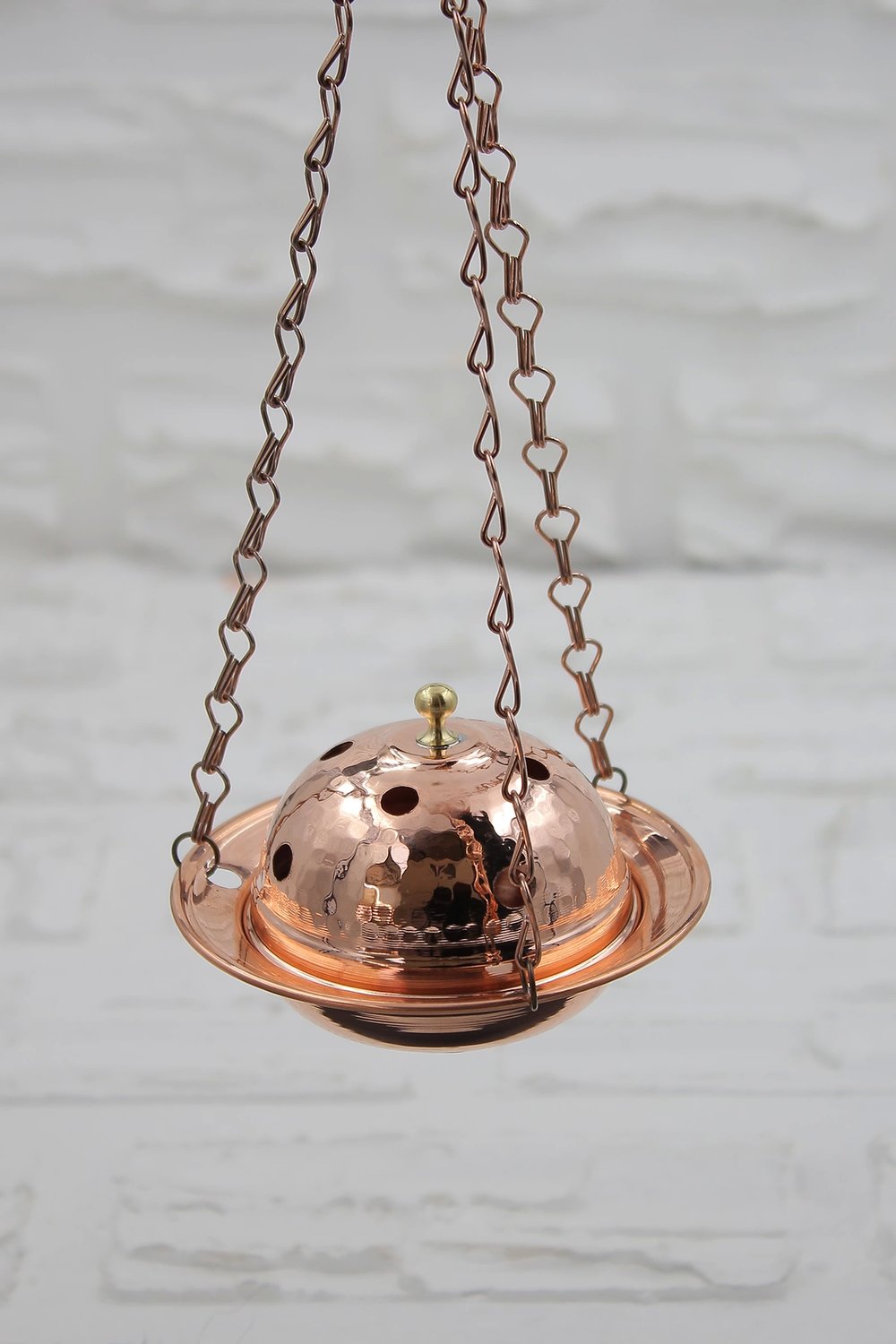 Turna Bakır Cadı Kazanı Askılı Zincirli Tütsülük & Buhurdanlık Kırmızı