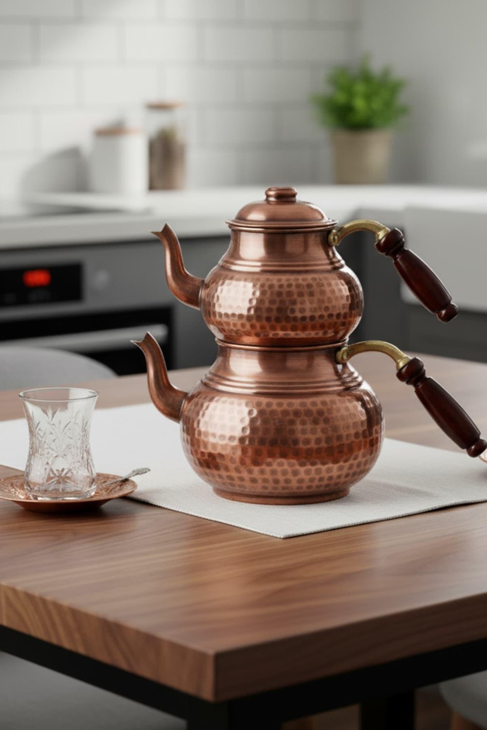 Turna Bakır Klasik Çaydanlık 1 No İnce El Dövme Oksit Turna1964-3