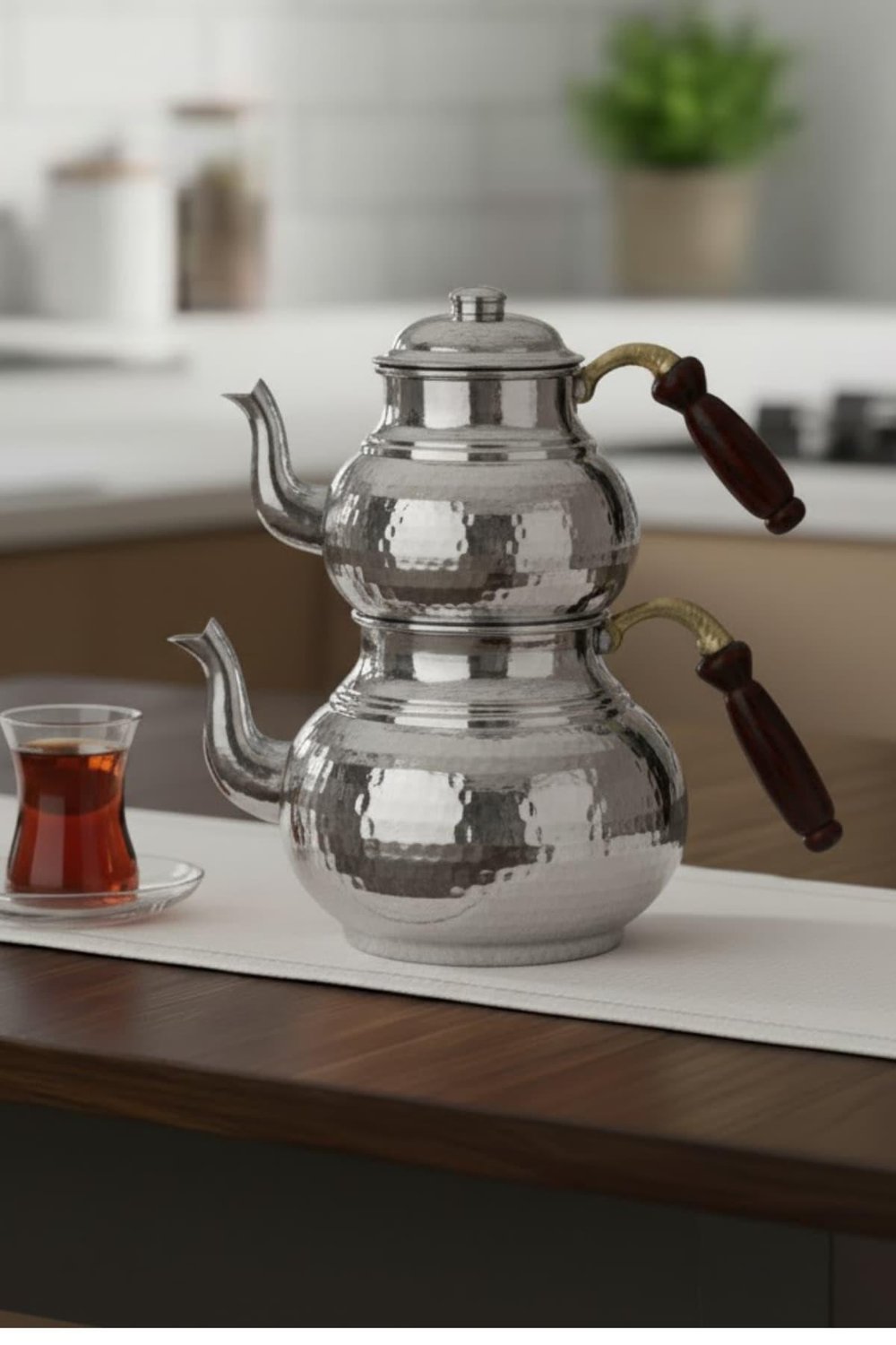 Turna Bakır Klasik Çaydanlık 1 No İnce El Dövme Nikel Turna1964-2