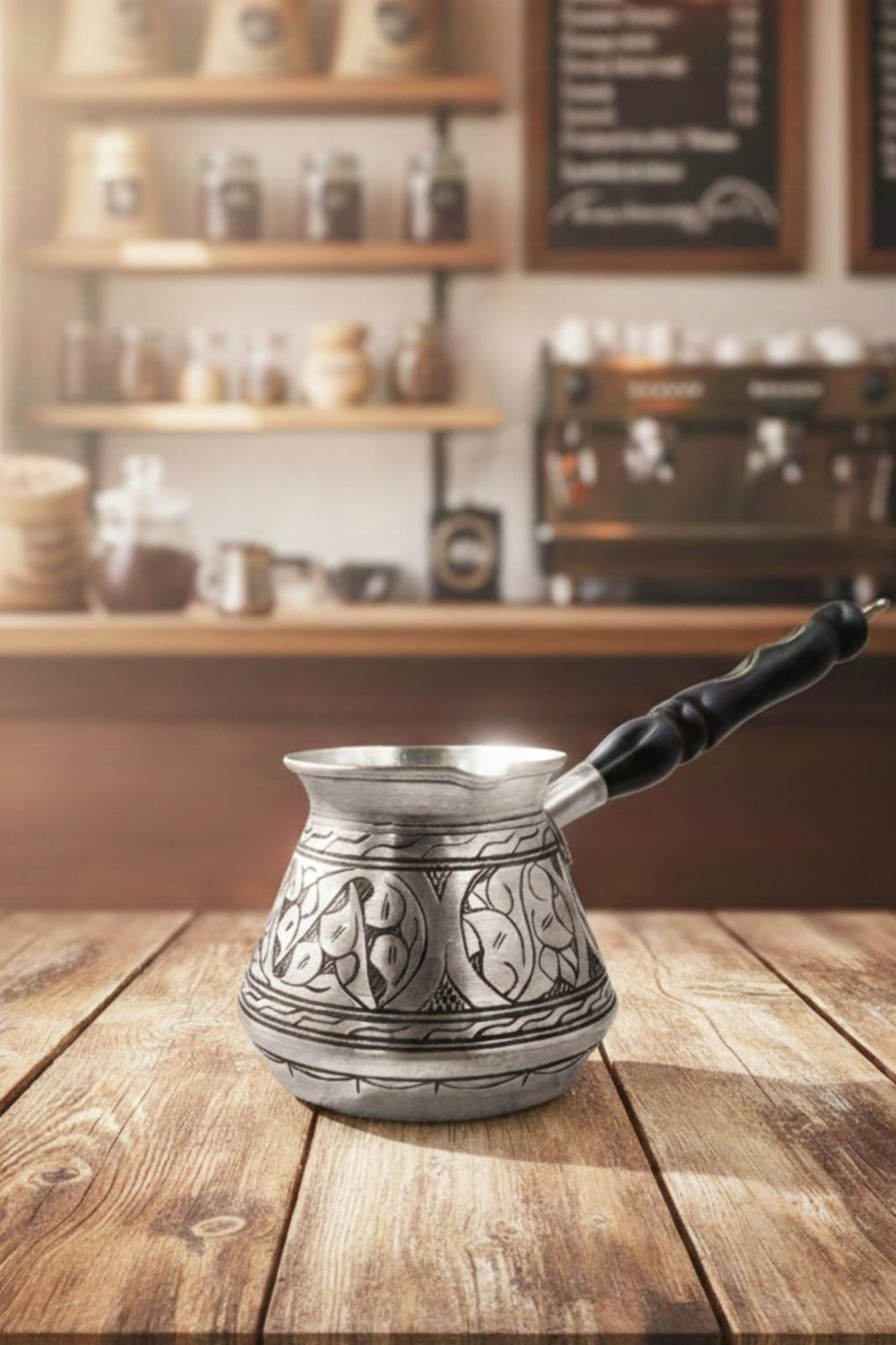 Turna Bakır Elit Külhan Cezve 3 No 7 Fincan Oyma İşleme Kalay Turna1269-6