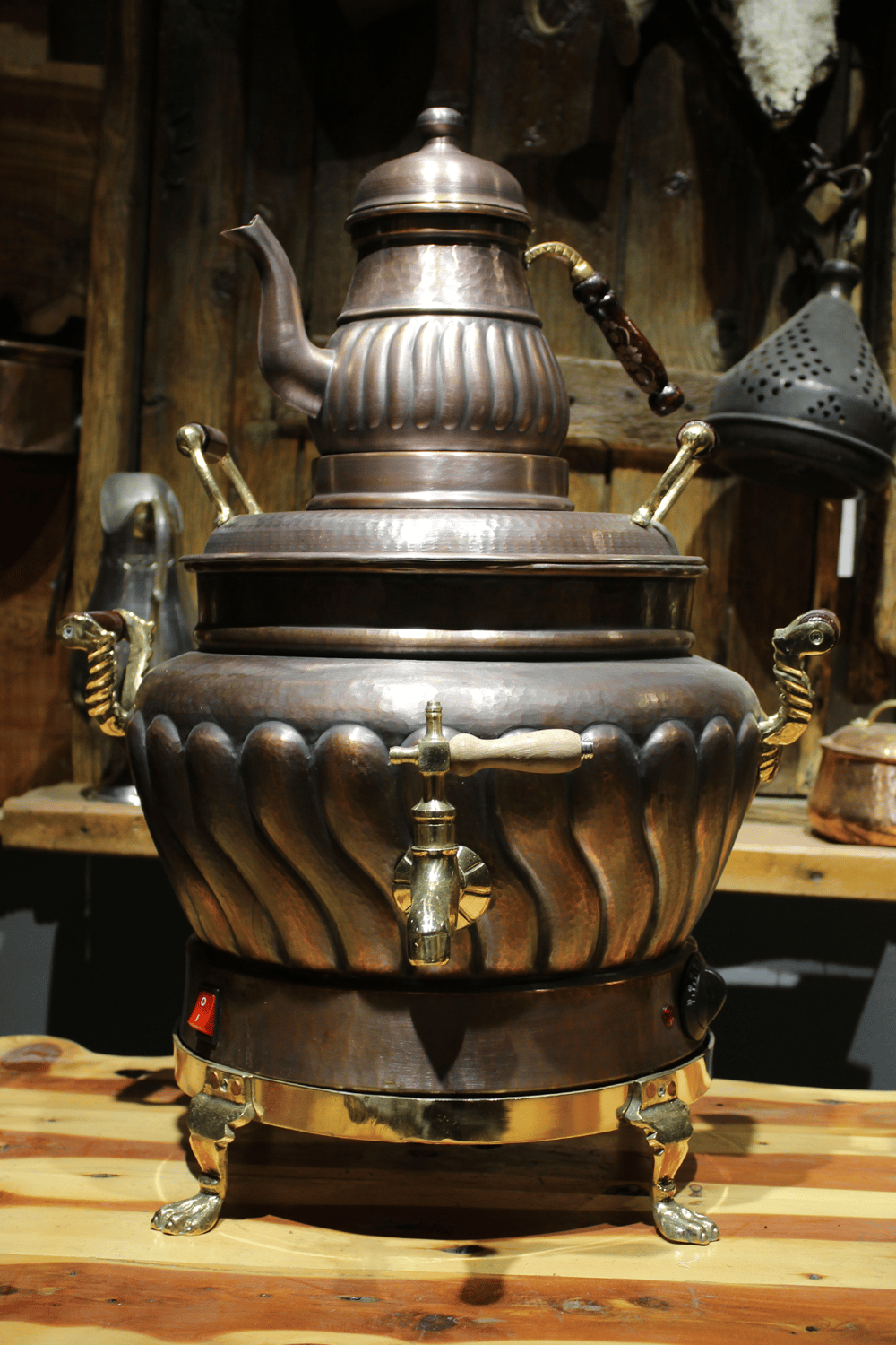 Turna Bakır Hünkar Yuvarlak Dilimli Elektrikli Semaver 3 No Oksit Turna5567-3