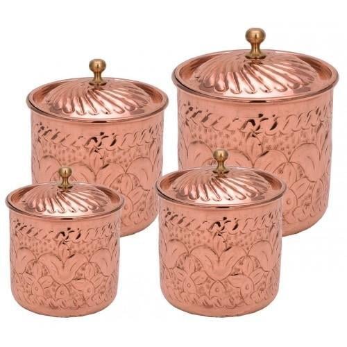 Turna Copper Saffron Spice Bowl Set of 4 Hand Embroidered Red Turna0010-1
