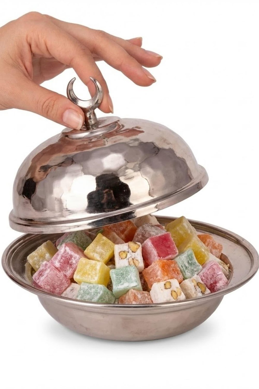 Turna Bakır Saka Yuvarlak Lokumluk 9 Cm El Dövme Nikel Turna5852-2