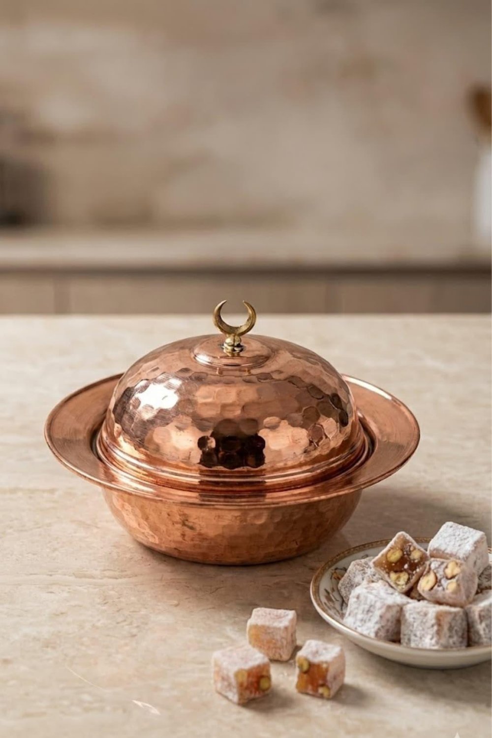 Turna Bakır Saka Yuvarlak Lokumluk 9 Cm El Dövme Kırmızı Turna5852-1