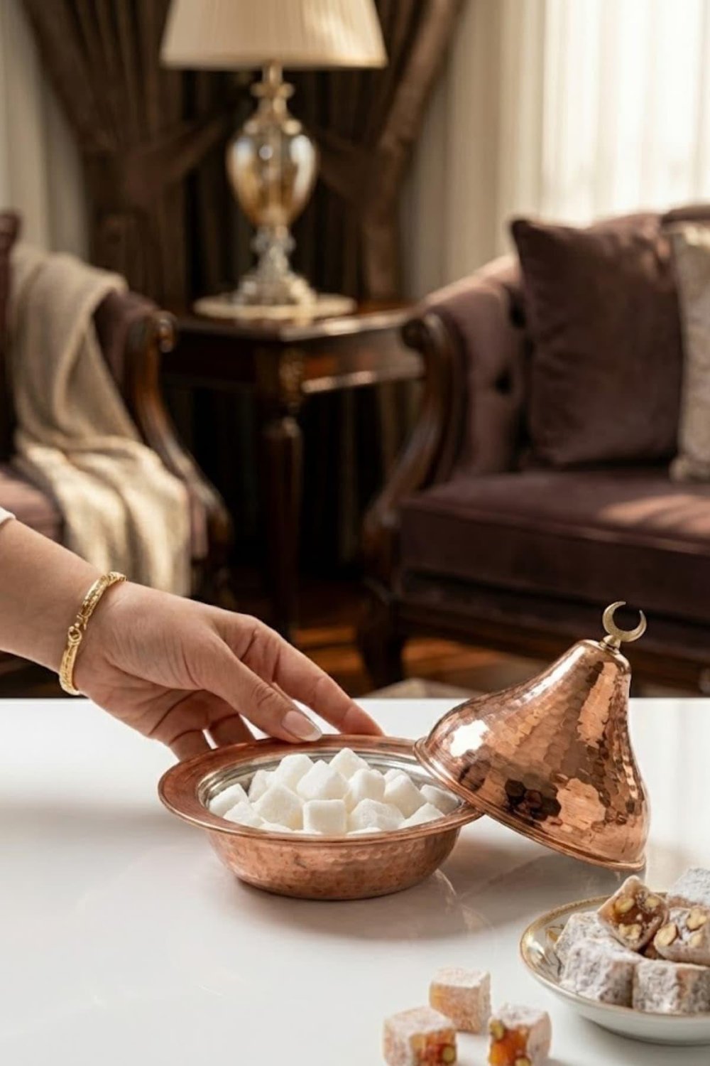 Turna Bakır Heybeli Şekerlik 14 Cm El Dövme Kırmızı Turna5824-1