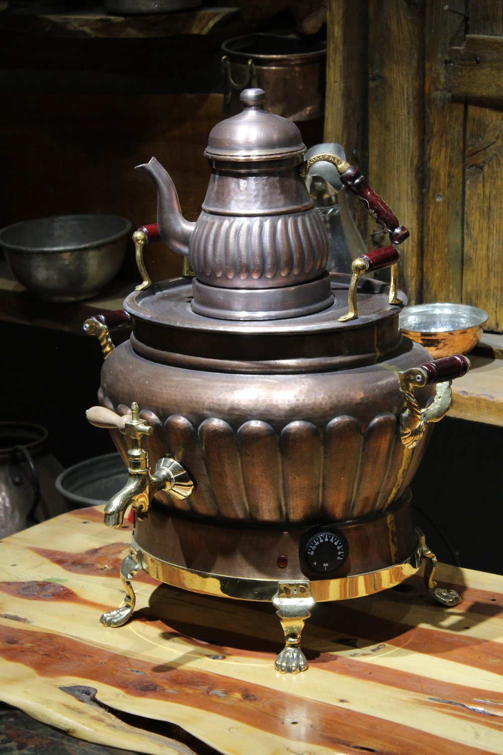 Turna Bakır Sultani Oval Dilimli Elektrikli Semaver 3 No Oksit Turna5562-3