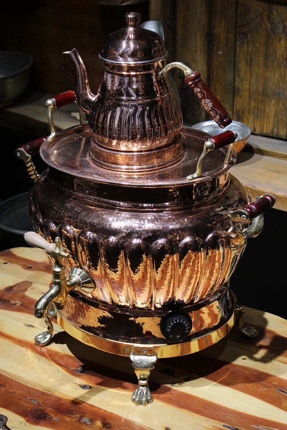 Turna Bakır Sultani Oval Dilimli Elektrikli Semaver 3 No Kırmızı Turna5562-1