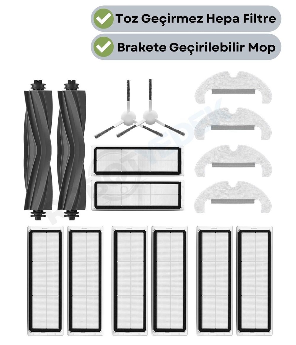 Dreame D10 Plus Gen 2 (RLL42SDA) Uyumlu Yedek Kauçuk Fırça Hepa Filtre Mop Seti-16 Parça