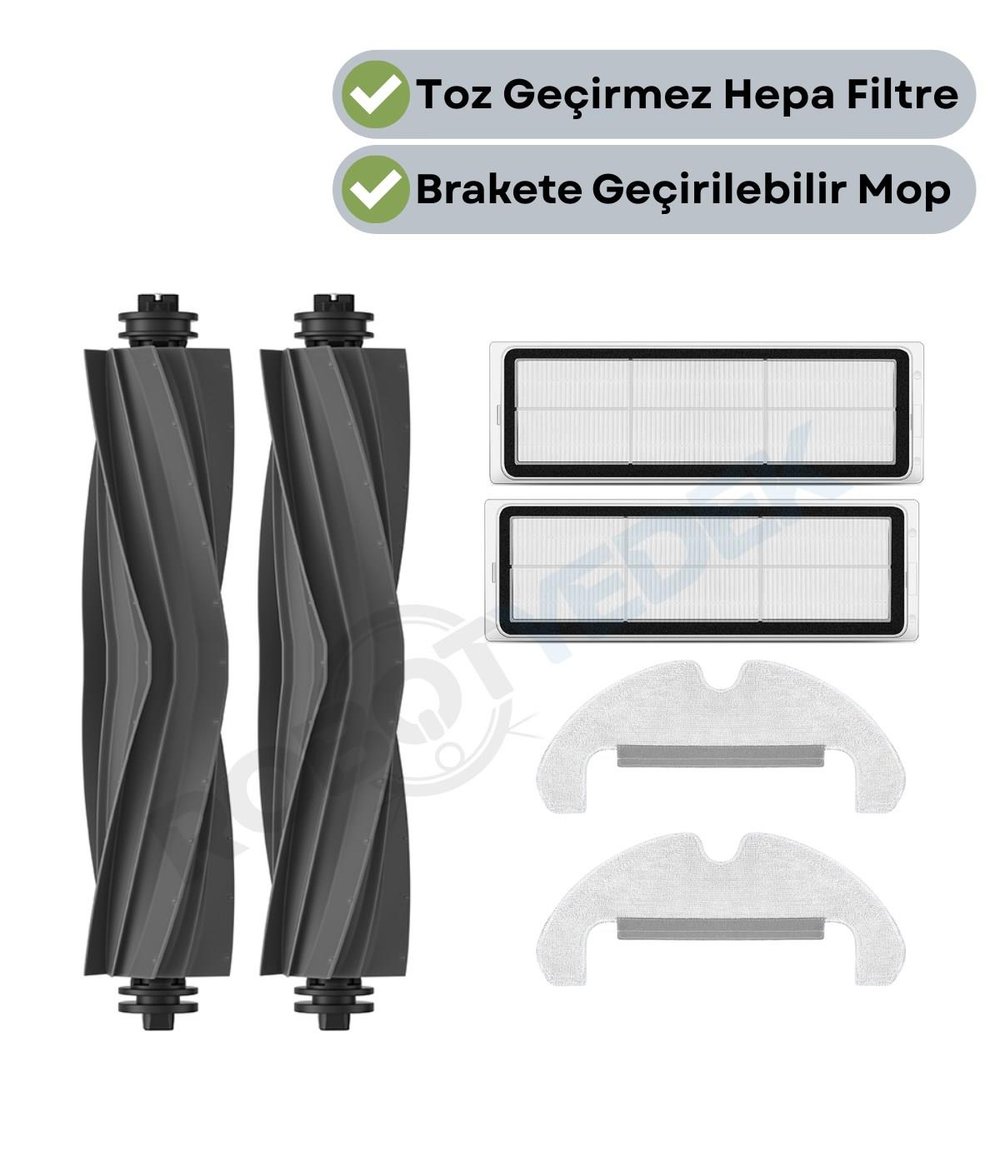 Dreame D10 Plus Gen 2 (RLL42SDA) Uyumlu Yedek Kauçuk Fırça Hepa Filtre Mop Seti-6 Parça