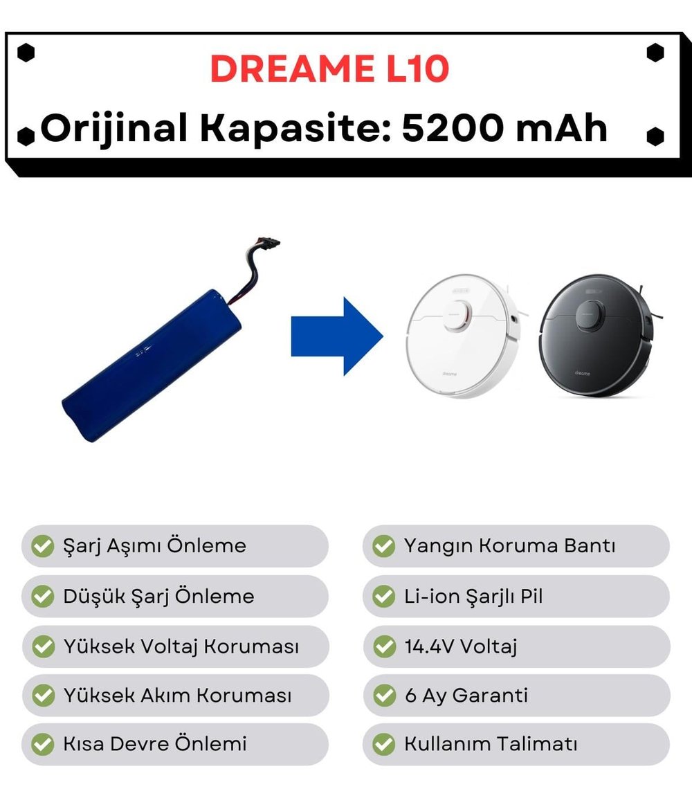 Dreame L10 Pro Uyumlu Batarya 14.4V 5200 mAh Robot Süpürge Pili