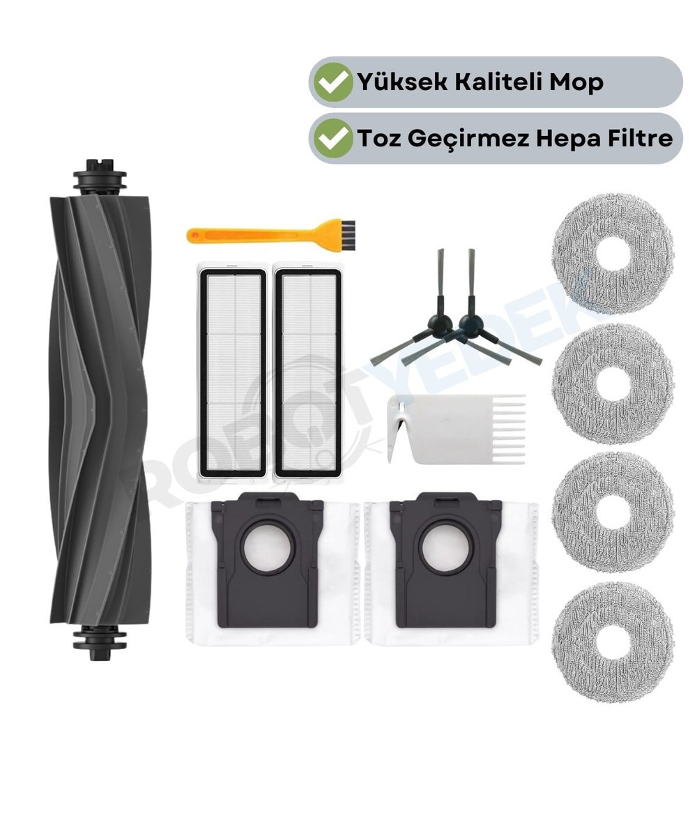 Dreame L10S Plus (RLL42SD) Uyumlu Ana Fırça Hepa Filtre Mop Toz Torbası Seti-13 Parça