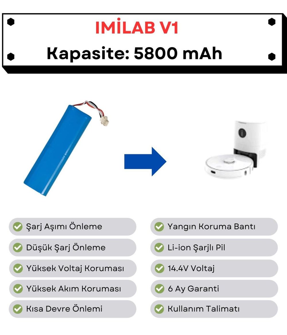 Imilab V1 Uyumlu Batarya 14.4V 5800 mAh Robot Süpürge Pili