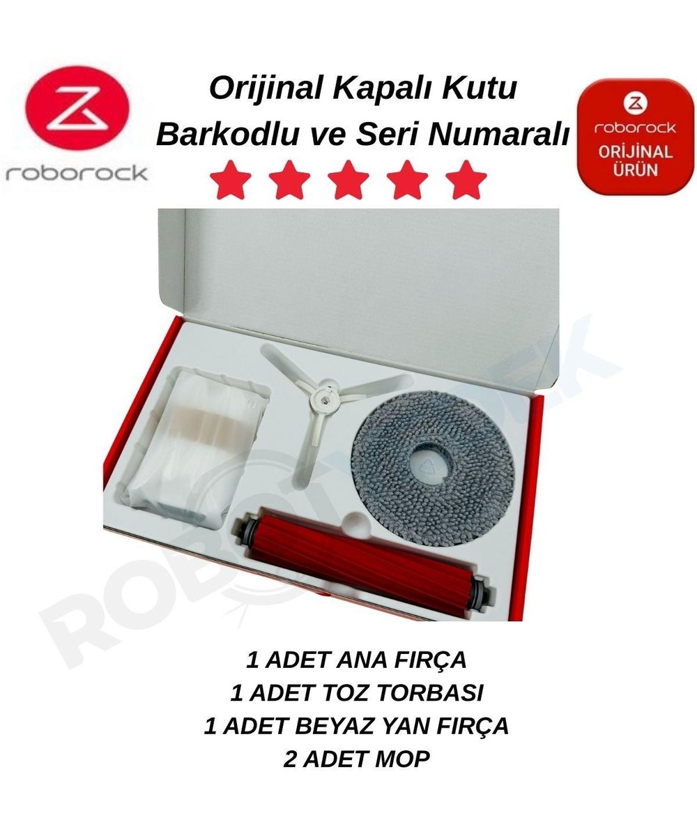 Roborock QRevo Orijinal Set- Ana Fırça Toz Torbası Yan Fırça Mop Bez-5 Parça
