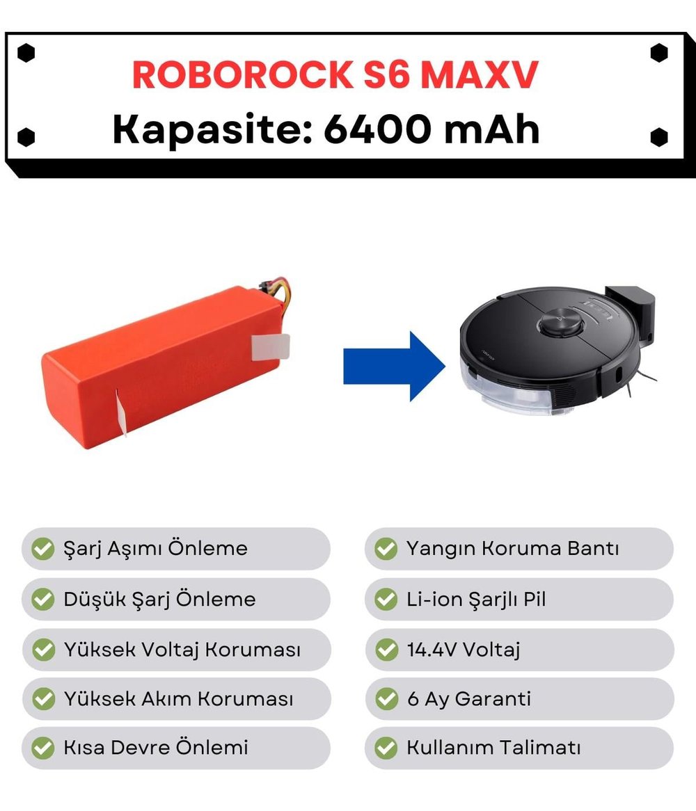 Roborock S6 MaxV Uyumlu Batarya 14.4V 6400 mAh Robot Süpürge Pili
