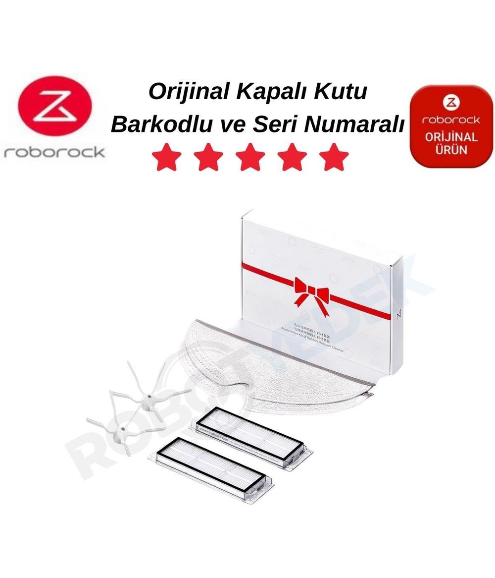 Roborock S6/S6 Pure Orijinal Set- Ana Fırça Hepa Filtre Beyaz Yan Fırça Mop Bez-6 Parça