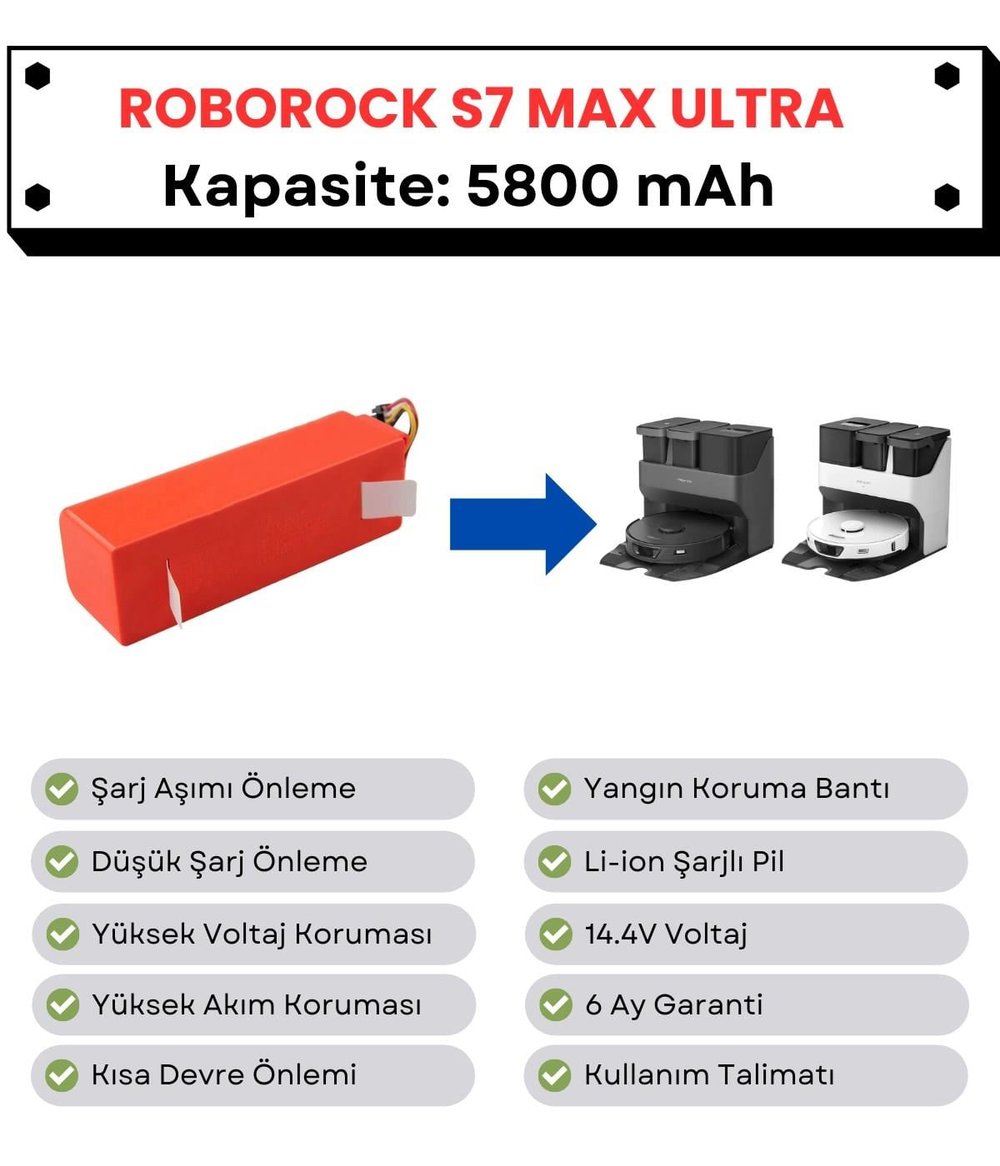 Roborock S7 Max Ultra Uyumlu Batarya 14.4V 5800 mAh Robot Süpürge Pili